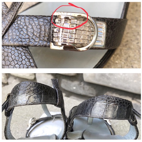 Gucci T-Strap Grey Ostrich Claw Tom Ford VTG sz 10 - Picture 6 of 8